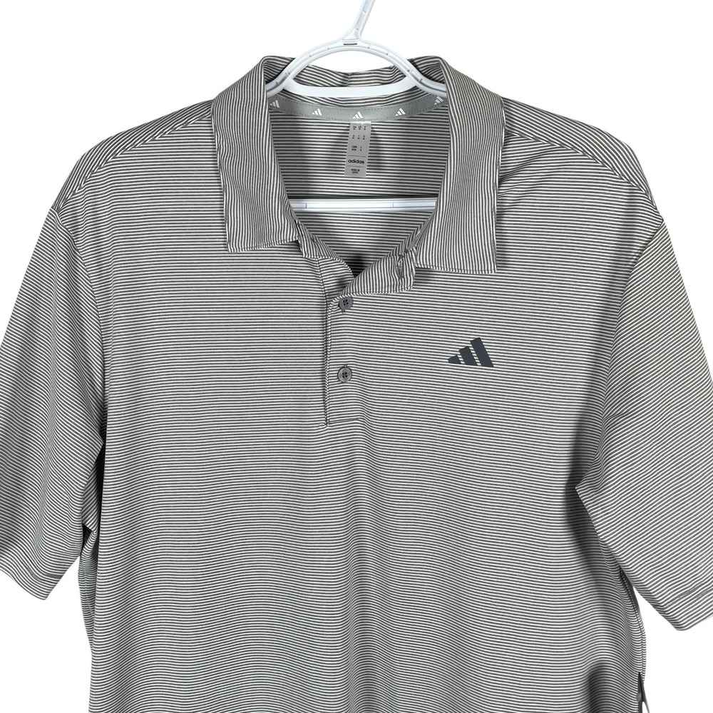 New Adidas Ottoman Stripe‎ Performance Golf Polo Shirt Mens M Gray Stretch $68